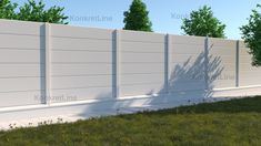 a 3d rendering of a white fence with trees in the background