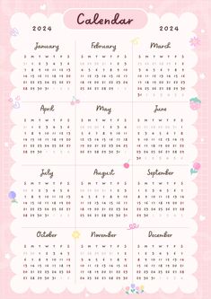 a calendar for the new year with flowers and hearts on it, in pink tones