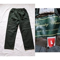 Vintage Wax Pant Green Country Wear Made in UK Size: L * Waist: 40-49 cm (stretch) * Outseam: 107 cm * Inseam: 72 cm * Front rise: 38 cm Open leg: 23 cm Very good condition, see photo! Vintage Band Shirts, Hunting Pants, Green Country, Handmade Sweater, Country Wear, Pants Green, Work Jackets, Band Shirts, Animal Shirts