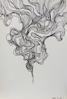 an abstract drawing on paper with lines coming out of the top and bottom of it