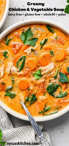 two bowls filled with chicken and vegetable soup