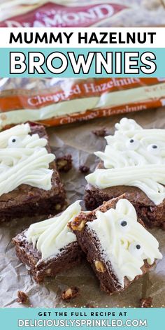 Need a simple Halloween dessert? Here's a perfect Halloween treat to make! It's a Halloween party idea starting with a hazelnut brownie recipe. Decorated with vanilla buttercream frosting, these Halloween mummy brownies are extra cute and delicious! Hazelnut Brownies, Delicious Halloween Treats, Halloween Appetizers Easy, Fall Favorites Recipes, Halloween Food Desserts, Delicious Brownies, Icing Recipe, Halloween Desserts, Halloween Recipes