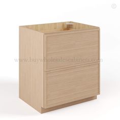 a wooden cabinet with two drawers on one side and an open drawer on the other