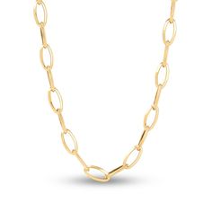 Lustrous elongated oval links join together to form this playful women's necklace from the Italia D'Oro Roma Collection. Fashioned in 14K yellow gold, the 20-inch link chain secures in place with a lobster clasp. Exclusively available from Jared® the Galleria of Jewelry. Gold Oval Link Chain Necklace, Oval Yellow Gold Chain Necklace, Yellow Gold Oval Necklace With Paperclip Chain, Oval Yellow Gold Chain Necklace With Adjustable Chain, 14k Gold Oval Necklace With Paperclip Chain, Yellow Gold Paperclip Chain Necklace With Oval Pendant, 14k Yellow Gold Filled Oval Link Necklace, Yellow Gold Necklace With Paperclip Chain, Oval Link Paperclip Chain Necklace