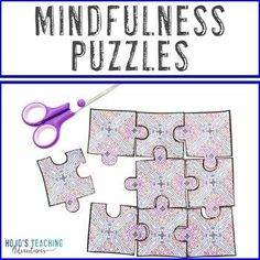 a puzzle piece with scissors on it and the words mindfulness puzzles written below