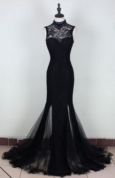 Black Formal Dresses, Evening Gown Black, Long Black Evening Dress, Women Turtleneck, Graduation Party Dresses, Lace Evening Gowns, Black Mermaid, Gown Black, Black Dress Formal