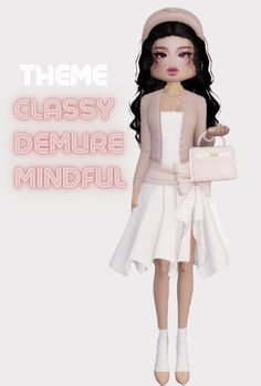 a doll with long black hair wearing a white dress and holding a purse in her hand