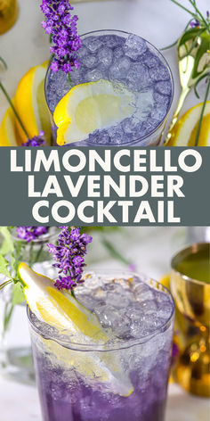 two glasses filled with lavender lemonade cocktail