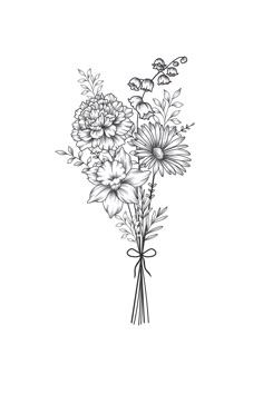 black and white drawing of flowers with butterflies