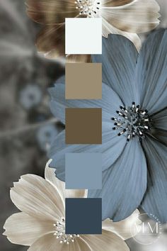 an image of flowers with different shades of blue and brown in the middle, on a gray background