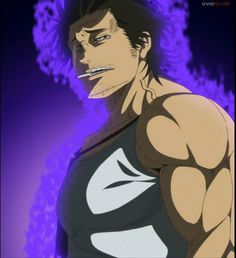 an anime character with muscular arms and chest in front of purple background, text reads te mata's mocoso