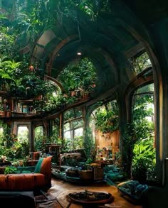 a living room filled with lots of green plants