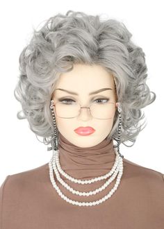 PRICES MAY VARY. FULL COSTUME SET: Includes 1 x Old Lady Wig; 1 x Wig Cap; 1 x Granny Glasses; 1 x Eyeglass Chains Strap; 1 x Faux Pearl Beads Necklaces;full costume set for a complete granny costume look. REALISTIC STYLE: The long curly grey hairstyle and accessories capture the look of a sweet elderly woman for fun dress up play SOFT SYNTHETIC FIBERS: The wig is made of lightweight and breathable synthetic materials for comfortable wear without irritation EASY TO PUT ON: Simply slide the stret Grandma Wig, Old Lady Wig, Granny Costume, Grey Hairstyle, Grandma Costume, Granny Glasses, Eyeglass Chains, Elderly Woman, Grey Wig