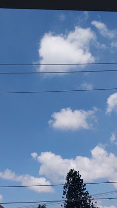 the sky is filled with clouds and power lines