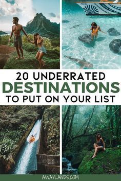 four pictures with the words, 20 underrated destinations to put on your list for free