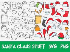 santa claus stuff svg clipart set with christmas hats, stockings and mittens