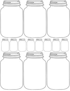 mason jars with lids are shown in black and white, as well as the outline for each