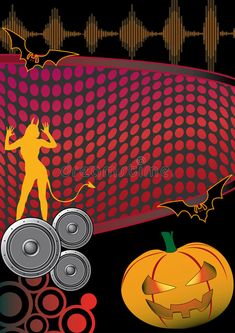 an abstract halloween background with speakers and pumpkins royalty illustration