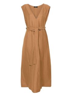 D5441255 FABIANA FILIPPI A-LINE DRESS WITH BELT Dresses Beige, V Neck Midi Dress, Weave Fabric, Sand Beige, Emilio Pucci, Sweaters Knitwear, Look Chic, Stunning Dresses, Womens Fall