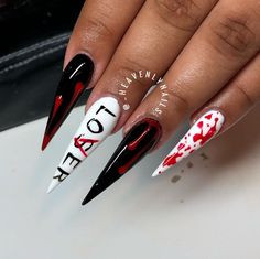 Loser Nails, Stilleto Nails Designs, Bad Nails, Halloween Nails Easy, Goth Nails, Stiletto Nails Designs