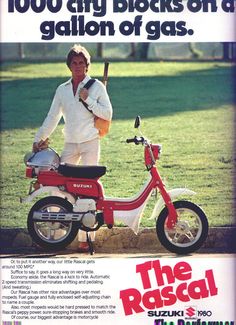 an advertisement for the electric scooter company shows a man on a moped