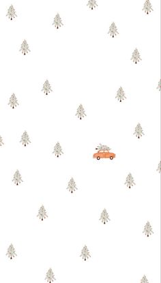 a red car driving down a street next to trees on a white background with small dots