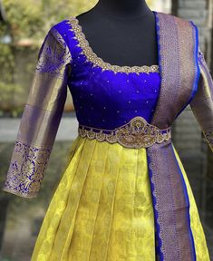 Long Length Dresses Indian Pattu, Pattu Saree Frock Dresses, Work Long Frocks, Saree Pattu, Designs Blouse, Lehenga Saree Design