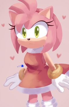 an image of a cartoon character with green eyes and pink hair, holding a donut in her hand