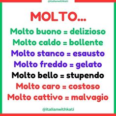 a poster with the words molto written in different colors and font on it