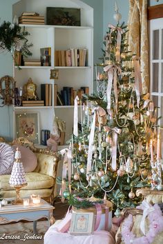 a decorated christmas tree in a living room