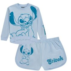 Introducing the officially licensed Disney Girls Lilo and Stitch Shorts Set, available in both a Pullover Hoodie and Crewneck Sweatshirt. Offered in sizes XS 4/5, S 6/6X, M 7/8, L 10/12, and XL 14/16 for both little and big girls, this adorable set features metallic HD embroidery of beloved characters Lilo and Stitch. Crafted from a cozy blend of materials for ultimate comfort and durability, the pullover hoodie or crewneck offers a snug fit with ribbed cuffs and hem, while the matching shorts c Lilo And Stitch Hoodie, Stitch Shorts, Lilo And Stitch Characters, Stitch Clothing, Baby Disney Characters, Lilo And Stitch Merchandise, Stitch Sweatshirt, Girl Sweatpants, Stitch Clothes