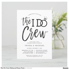 a wedding card with the words, the wild crew on it and flowers in vases