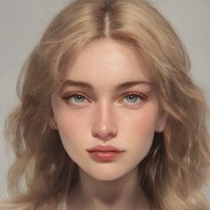 a woman with blonde hair and blue eyes is looking at the camera, she has long blond hair