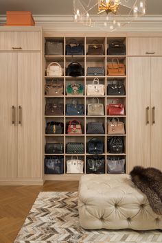 the closet is full of purses and handbags