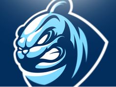 a blue and white tiger logo on a dark background