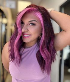 Vivid Hair Color Ideas For Winter, Fun Hair 2023, Pink And Plum Hair, Pink Over Red Hair, Pink Color Melt Hair, Haircolor Ideas 2020, Hair 2024 Trends Women Color