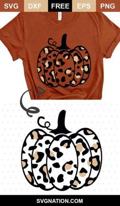 an orange shirt with leopard print on the front and bottom, next to a black and white