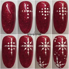 Diy Christmas Nail Art, Christmas Nails Diy, Xmas Nail, Christmas Tree Nails, Snowflake Nail Art, Red Christmas Nails