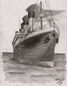 a drawing of a large boat in the water