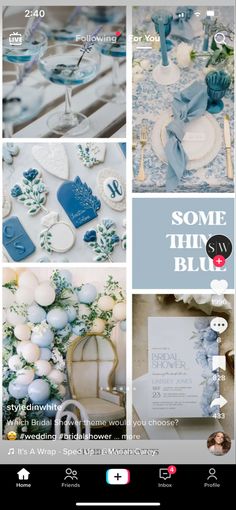 some blue and white items are arranged in the same collage, with text that reads something blue