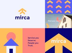 four different logos with the words mica and service you receive, people you trust, find your home