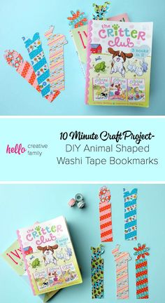 an animal themed washi tape bookmarks with the title 10 minute craft project diy animal shaped washi tape bookmarks