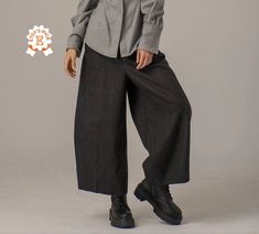 Wide Leg Wool Pants, Baggy Balloon Trousers, Japanese Style Pants, Cropped Culottes Pants, Winter Gaucho Pants,oversized Barrel Leg Pants - Etsy Baggy Wide-leg Harem Pants With Pull-on Style, Gray Baggy Ankle-length Wide Leg Pants, Loosely Fitted Wide-leg Parachute Pants With Hip Pockets, Black Baggy Ankle-length Harem Pants, Gray Wide-leg Parachute Pants With Multiple Pockets, Gaucho Pants, Wool Pants, Pantalon Large, Style Expert