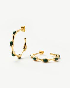 Magma Gemstone Medium Hoop Earrings | 18ct Recycled Gold Plated on Brass 18ct Gold Plated/Malachite. A Symbol of Transformation, Malachite Meets Molten in these Hoop Earrings. Wear Solo or Stack with Huggies for More Maximalist Styling. Also Available as Mini Hoop Earrings. Metal: 18Ct Recycled Gold Plated on Brass Dimensions: 27mm X 4mm Gemstone: Malachite Weight: 6. 73g Product Code: Gm-G-E14-Mal Mens Diamond Bracelet, Medium Hoop Earrings, Trending Bracelets, Coin Pendant Necklace, Earring Trends, Mini Hoop Earrings, Earrings Metal, Engraved Bracelet, Solid Gold Jewelry