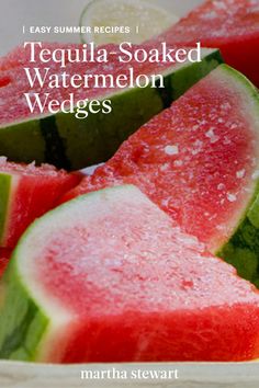 watermelon wedges on a plate with text overlay