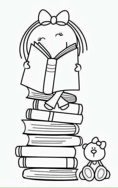 Biblio Pola Sulam, Digi Stamp, Girl Reading, Digi Stamps, Coloring Book Pages, Coloring Pictures, Digital Stamps, Colouring Pages, Copic