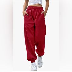 Excellent Condition! Brand New With Tags Red Joggers With Pockets For Jogging, Red Relaxed Fit Joggers For Loungewear, Red Relaxed Fit Sporty Sweatpants, Sporty Red Sweatpants With Elastic Waistband, Red Athleisure Sweatpants With Pockets, Red Athleisure Sweatpants For Loungewear, Red Cotton Joggers With Elastic Waistband, Red Cotton Sweatpants For Jogging, Red Cotton Joggers For Jogging