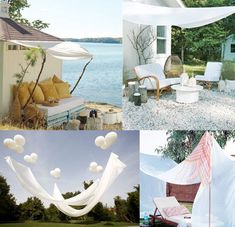 there are pictures of different outdoor furniture and decor