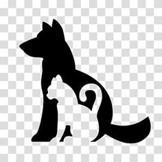 a black and white silhouette of a dog sitting down with its tail curled up in the air