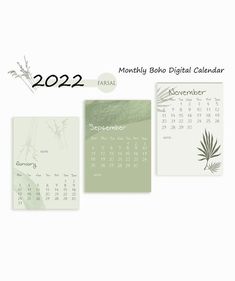 the calendar for 2012 is shown in three different colors and sizes, including green leaves